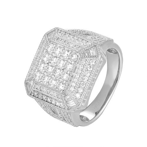 S.Silver CZ Square Shape Designer SZ 7 Mens Ring RP