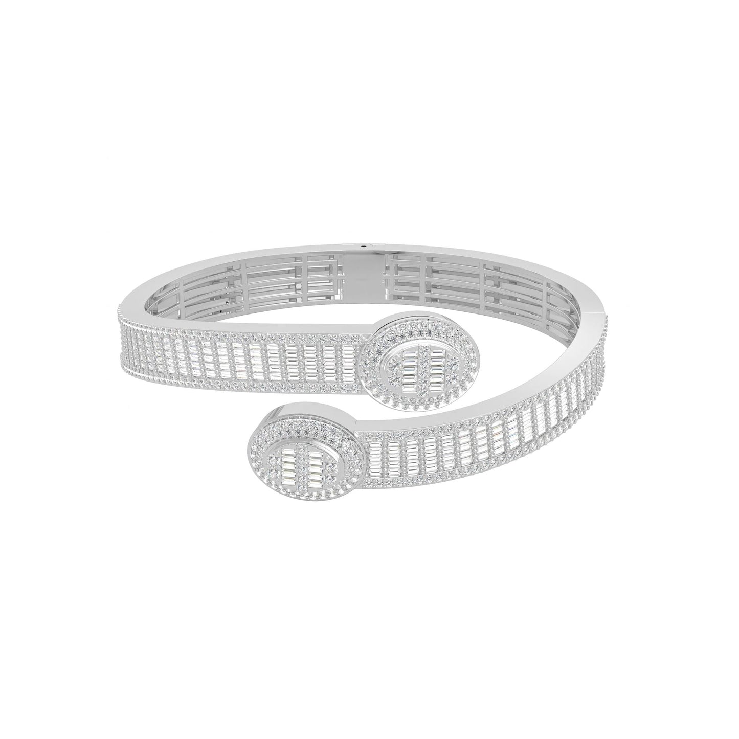 10K White Gold Tw Baguette Bangle Bracelet 5-1/2 Cttw