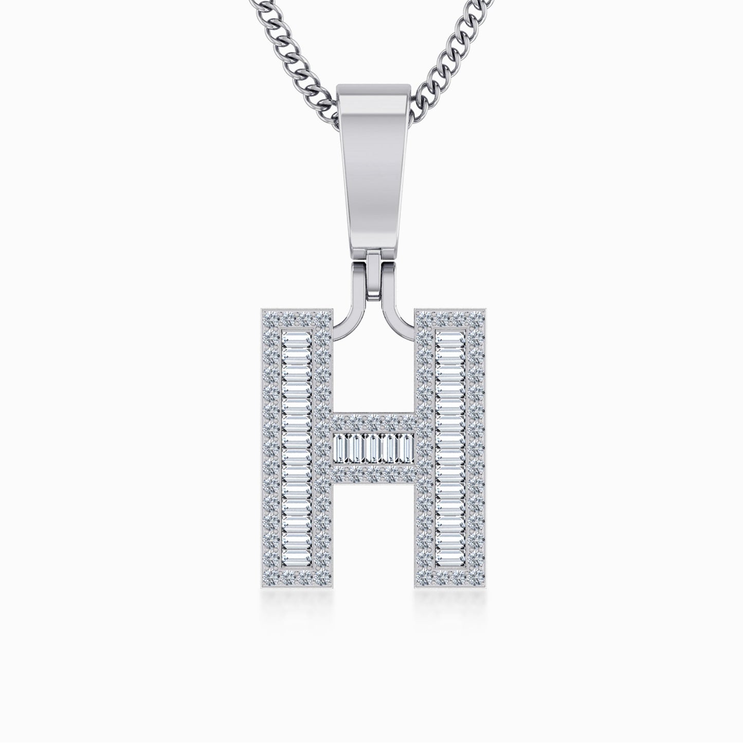 10K White Gold Tw Baguette Initial H Pendant 3/8 Cttw