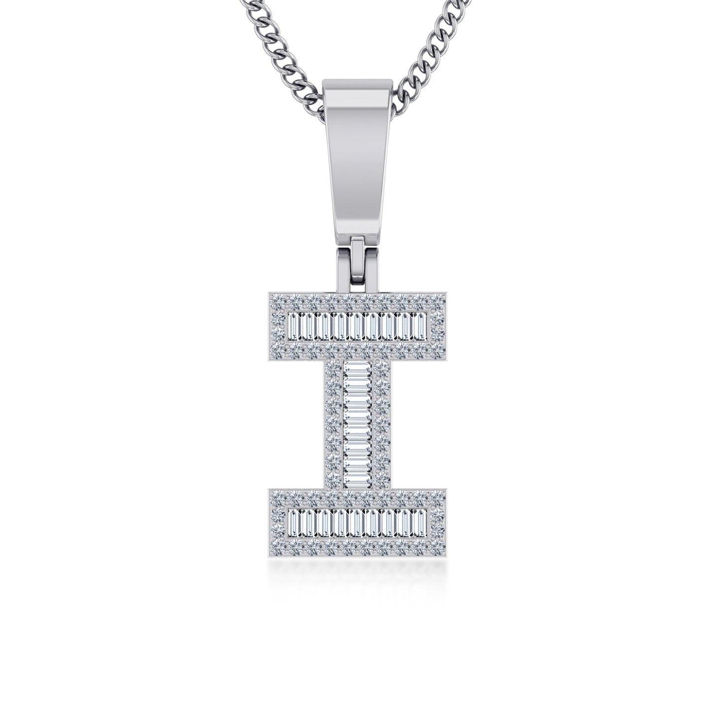 10K White Gold Tw Baguette Initial I Pendant 1/3 Cttw