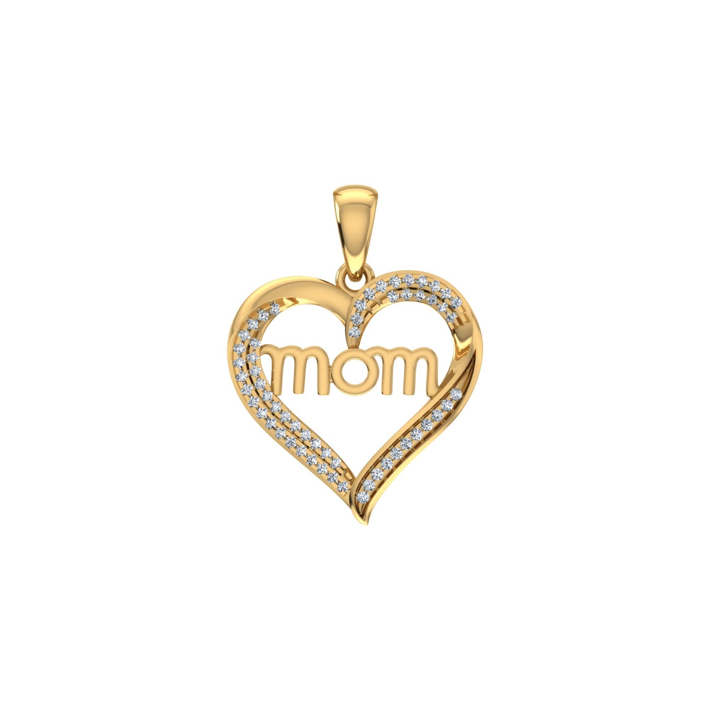 10K Yellow Gold Round Diamond Mom Heart Shape Pendant 1/10 Cttw