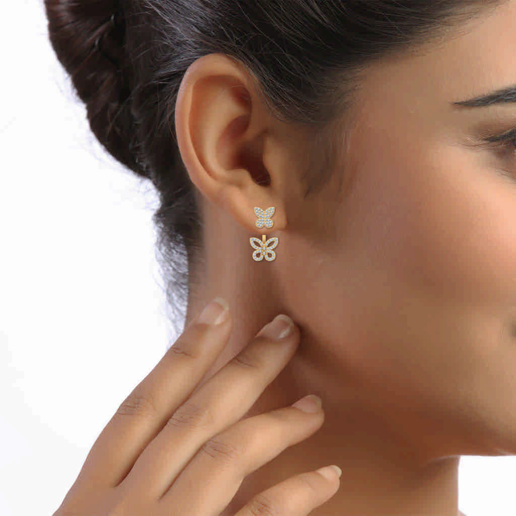 10K Yellow Gold Womens Round Diamond Butterfly Cluster Top Open EarRing 1/4 Cttw