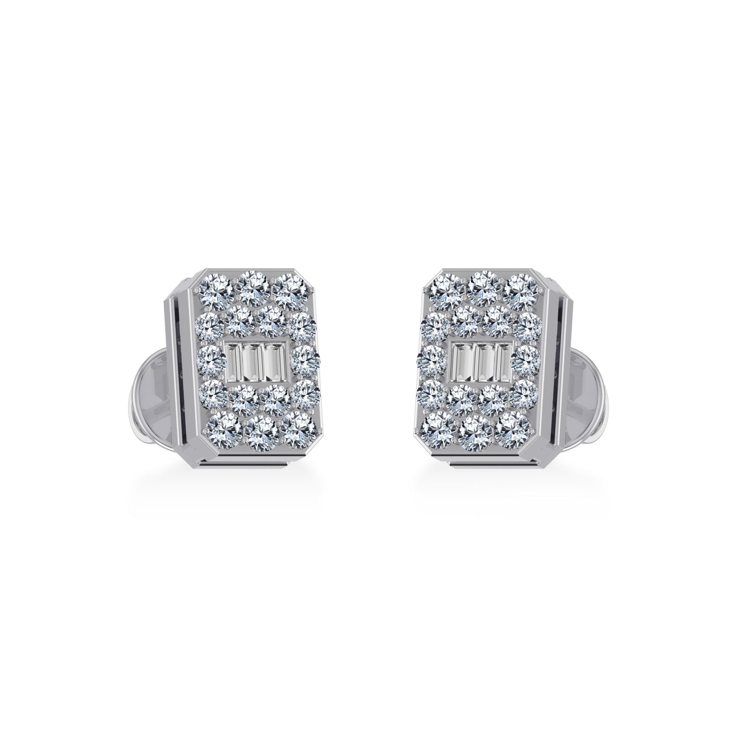 10K White Gold Baguette Diamond Emerald Shape Stud Earring 1/5 Cttw