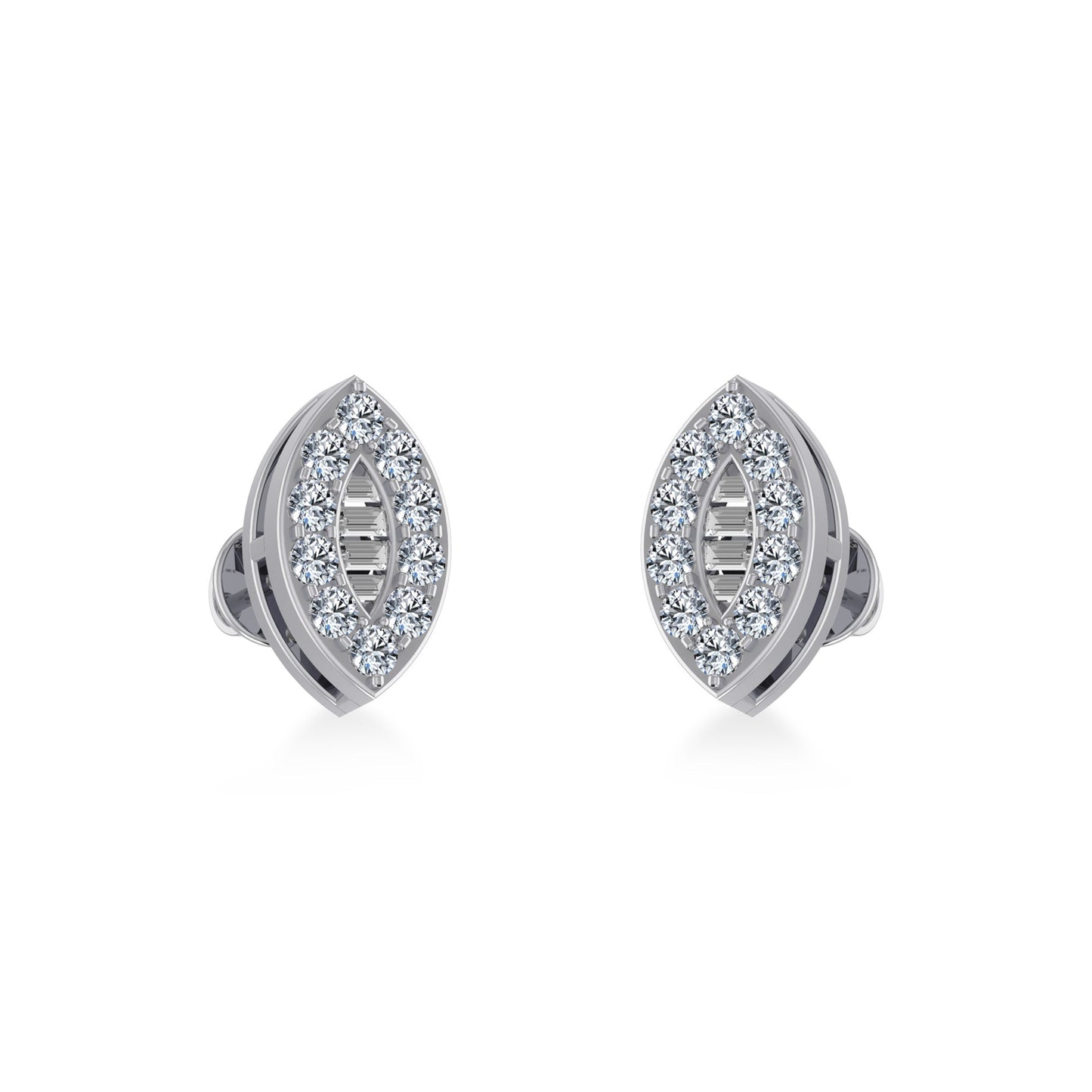 14K White Gold Baguette Diamond Marquise Shape Stud Earring 1/4 Cttw