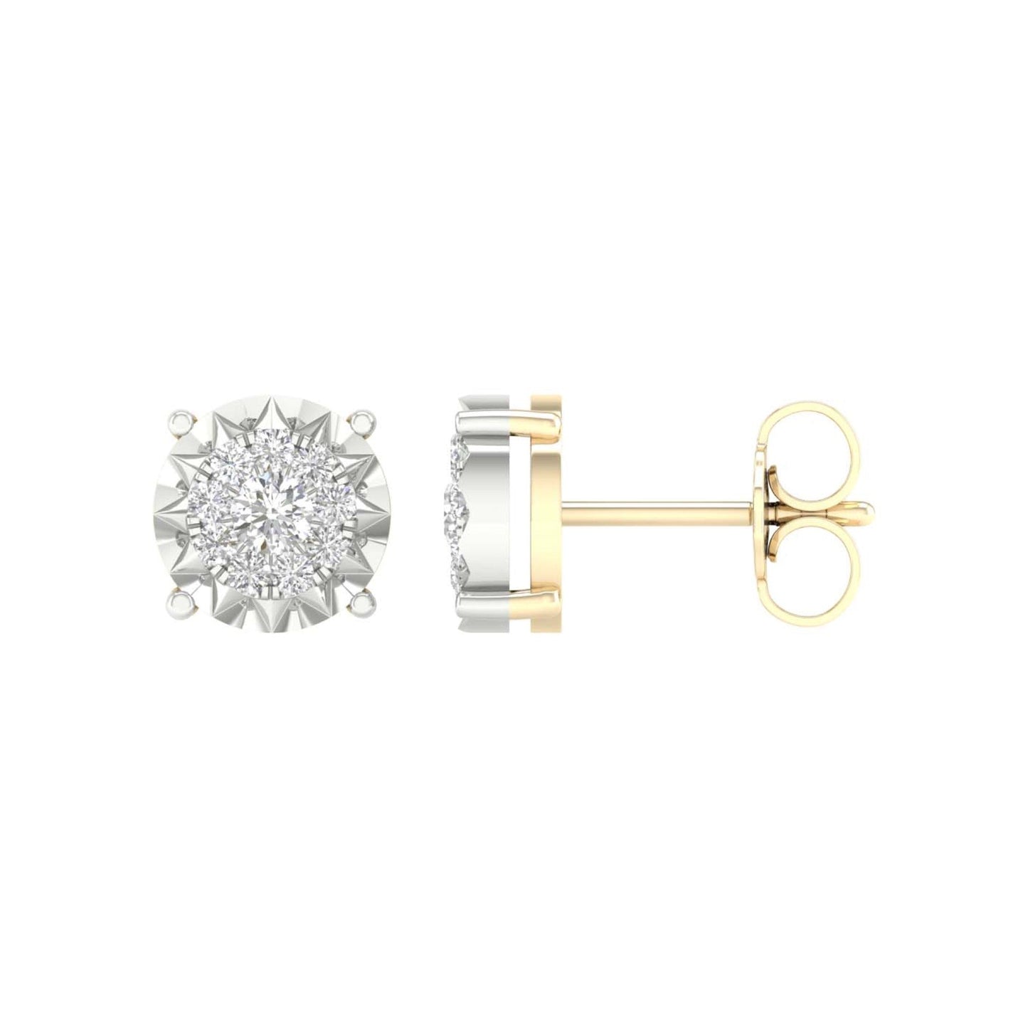 10K Yellow Gold Round Diamond Designer Stud Earrings 1/4 Cttw