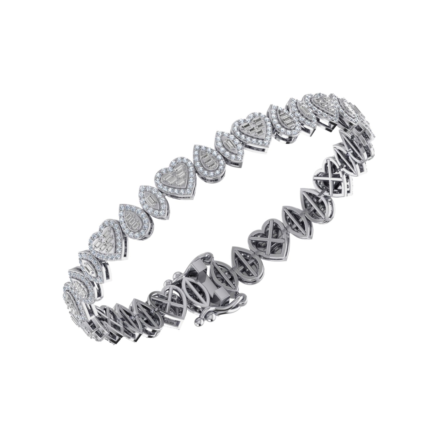 10K White Gold Round Baguette Diamond Designer 7 Inch Bracelet 2-3/8 Cttw