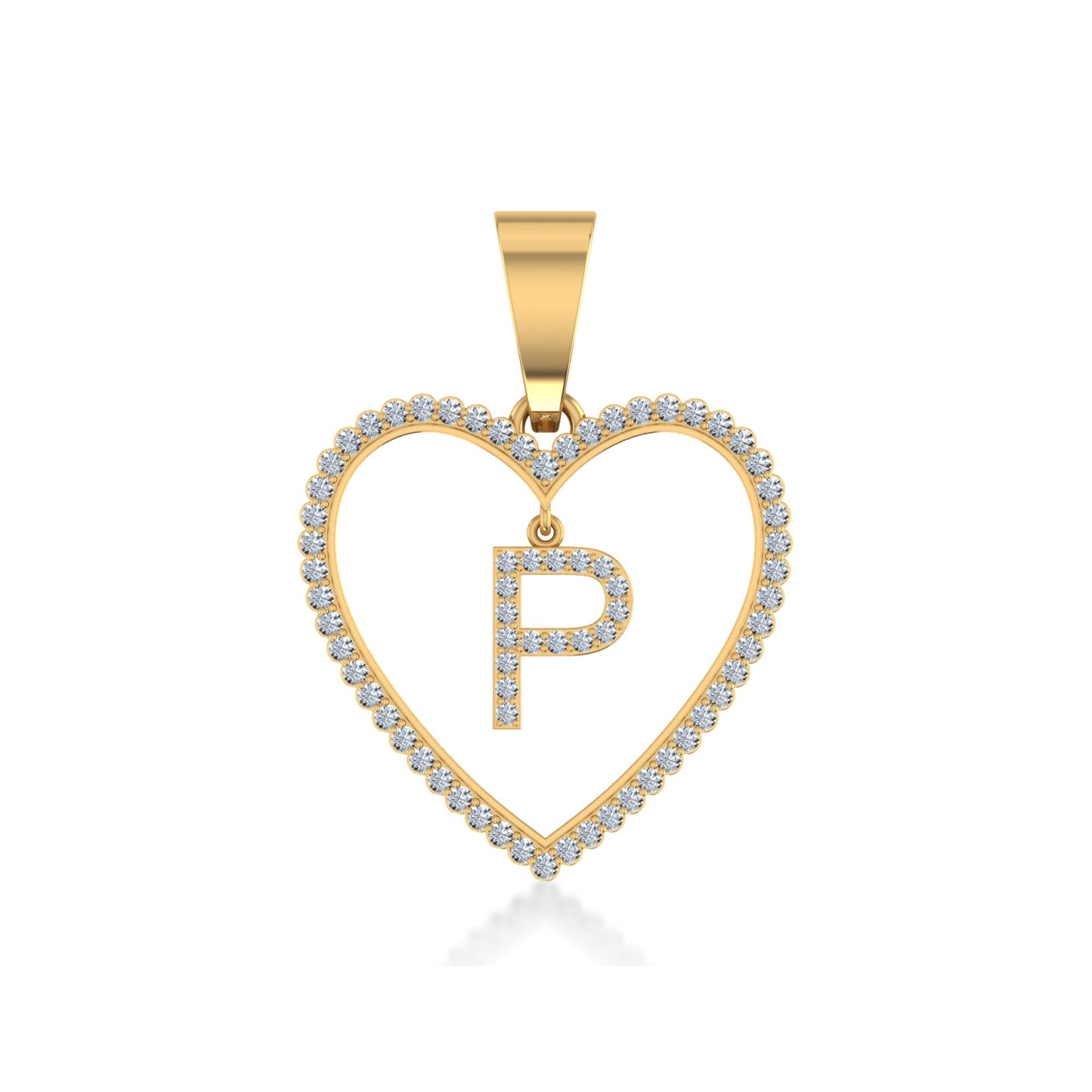 10K Yellow Gold Diamond Initial Heart P Letter Pendant 1/5 Cttw