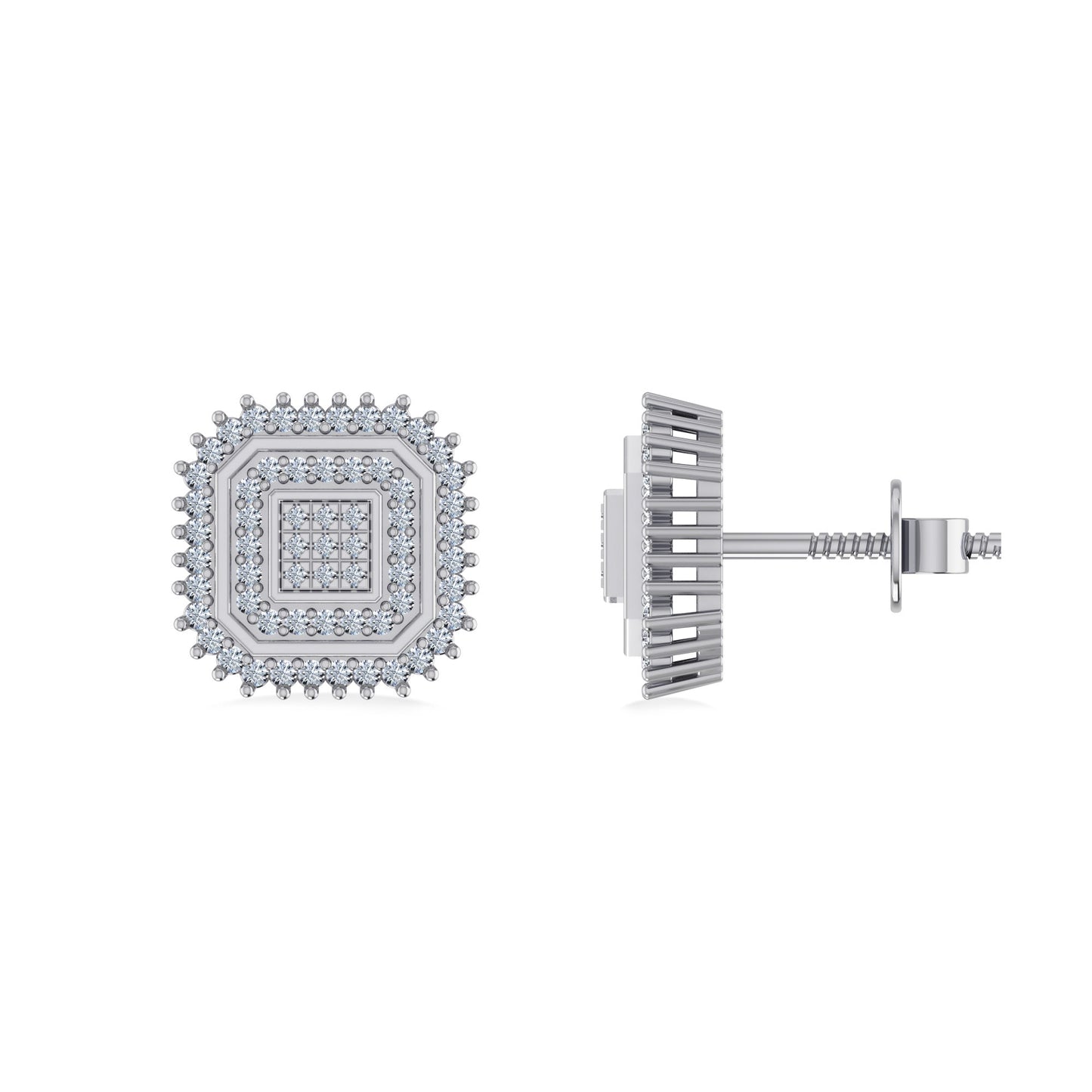 10K White Gold Round Diamond Square Shape Designer Mens Stud Earring 1/5 Cttw