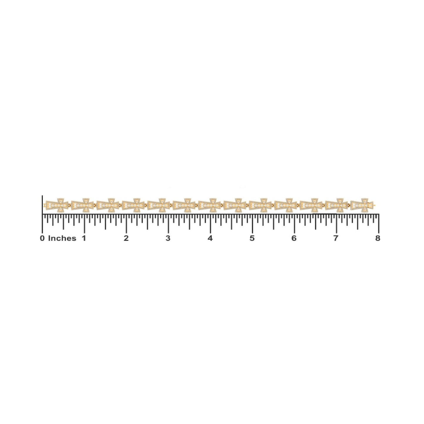 10K Yellow Gold Round Baguette Diamond Cross Religious 8 Inch Bracelet 2-1/2 Cttw
