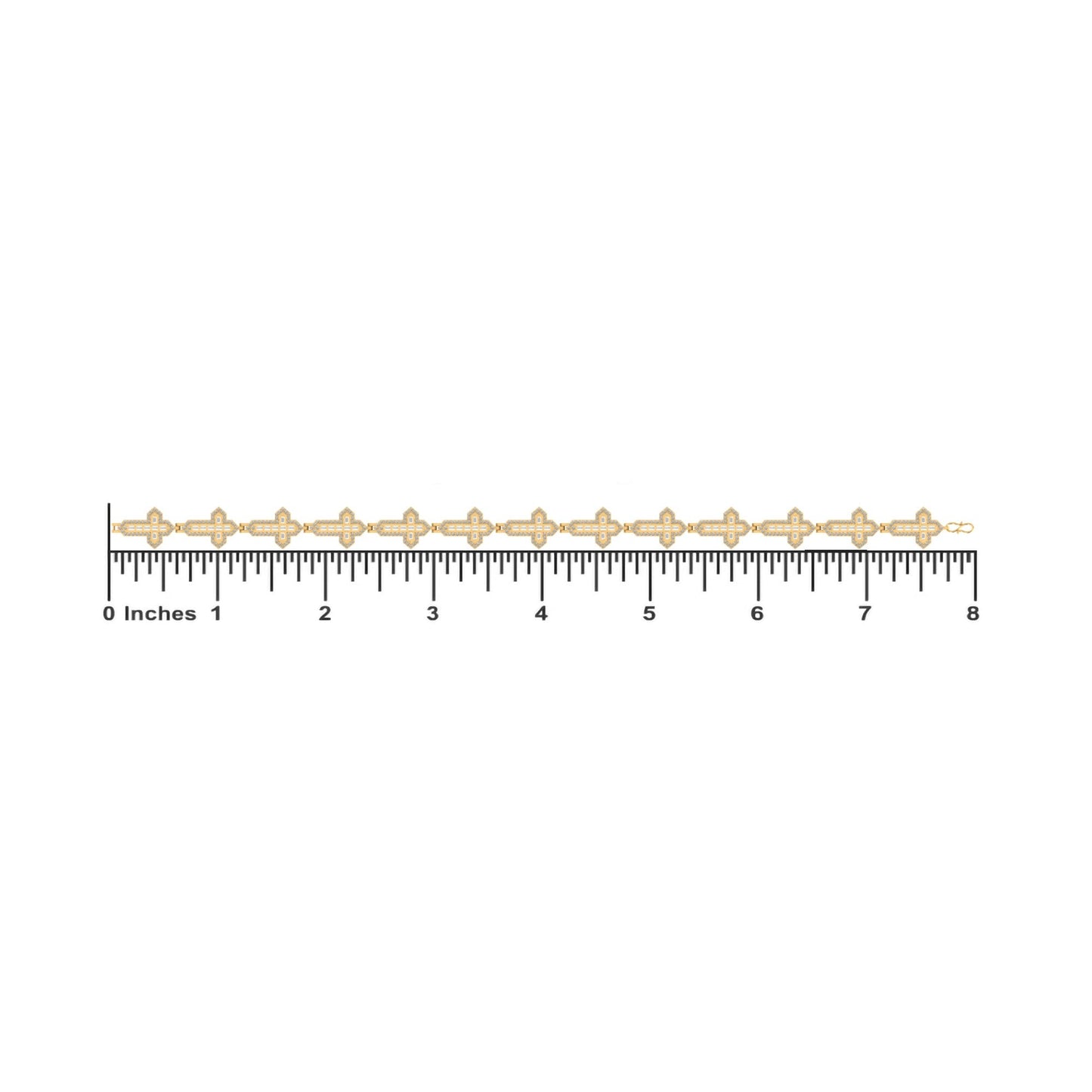 10K Yellow Gold Round Baguette Diamond Cross Religious 8 Inch Bracelet 2 Cttw