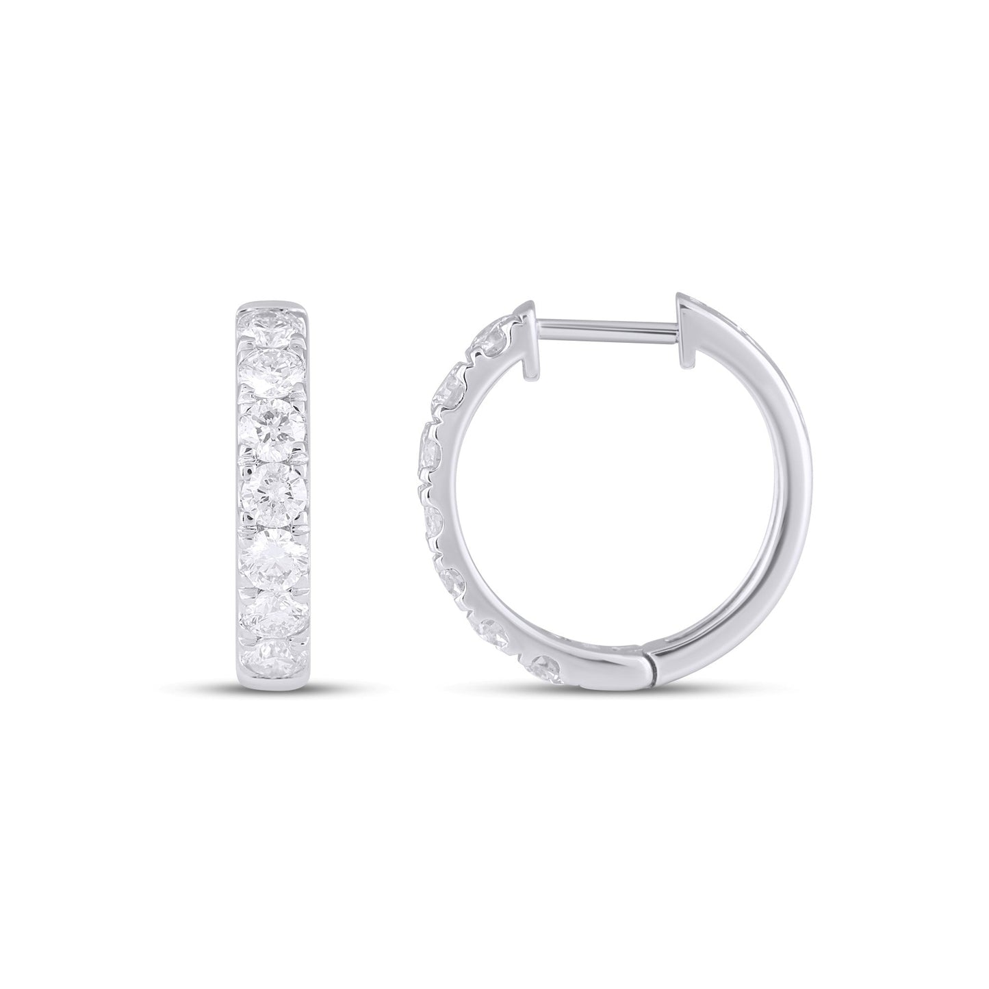 10K White Gold Round Diamond Designer Hoop Earring 1 Cttw