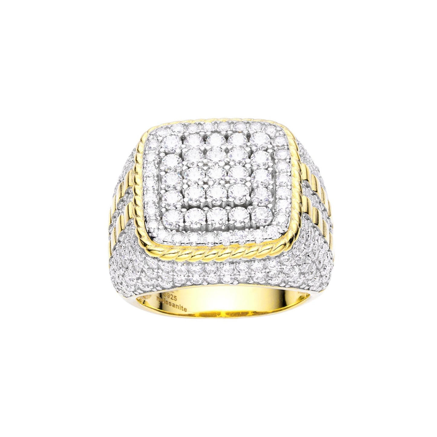 S.Silver Moissanite Carat Mens Ring Size 10 (RP)+GP 4-1/4 Cttw