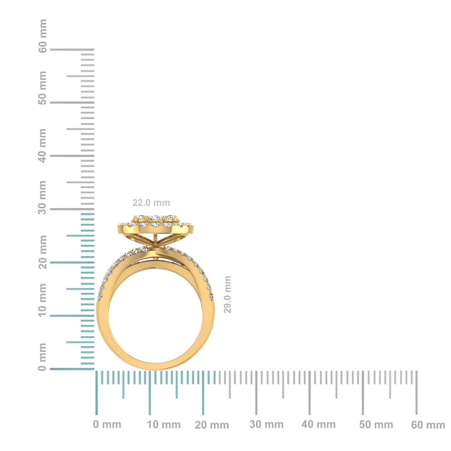 14K Yellow Gold Round Moissanite Halo Floral Cluster Womens SZ 7 Bridal Ring 1-7/8 Cttw