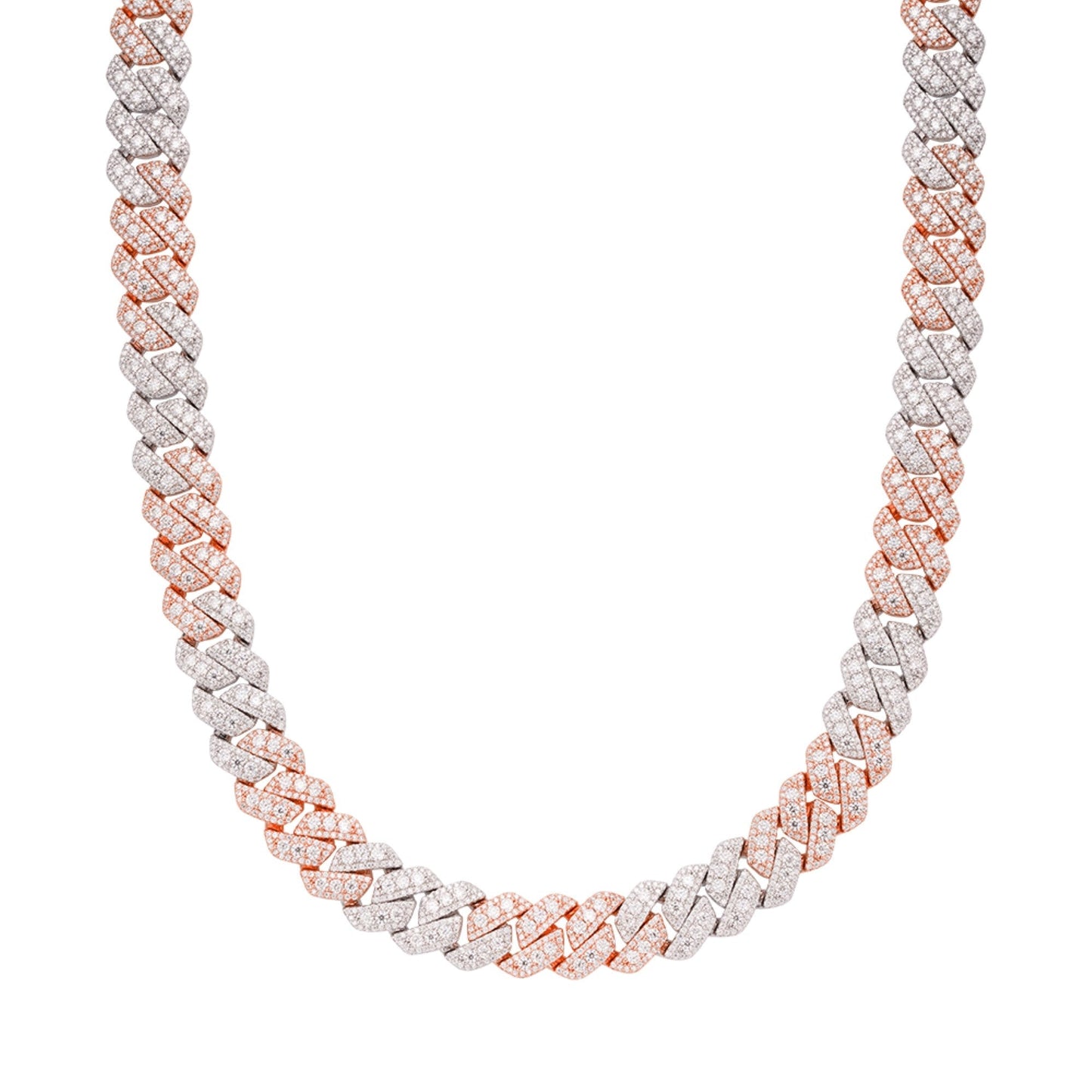 S.Silver Round Big Stone in Center Surrounded with Small Stones 12mm Moissanite Cuban Chain 22Inch Necklace RP+PP 30 Cttw