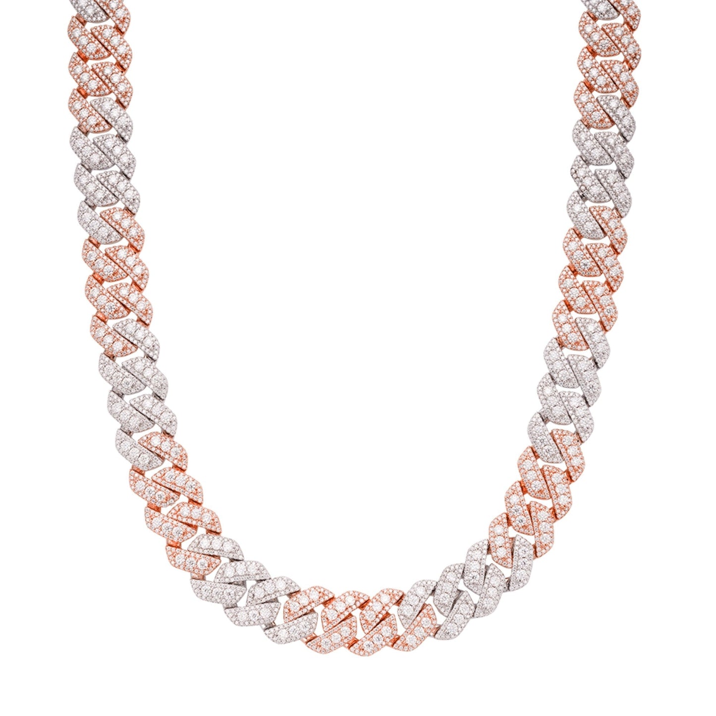S.Silver Round Big Stone in Center Surrounded with Small Stones 14mm Moissanite Cuban Chain 22Inch Necklace RP+PP 34 Cttw