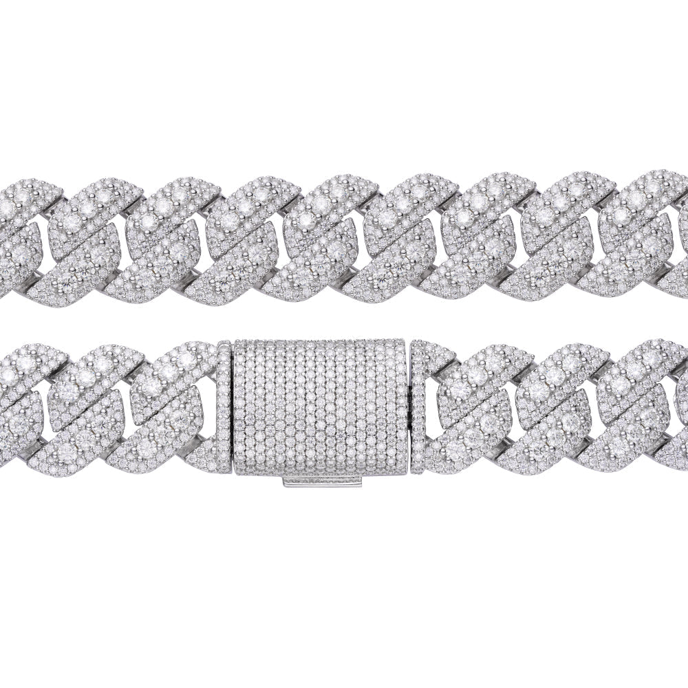 S.Silver Round Big Stone in Center Surrounded with Small Stones 14mm Moissanite Cuban Chain 8Inch Bracelet RP 12-3/4 Cttw
