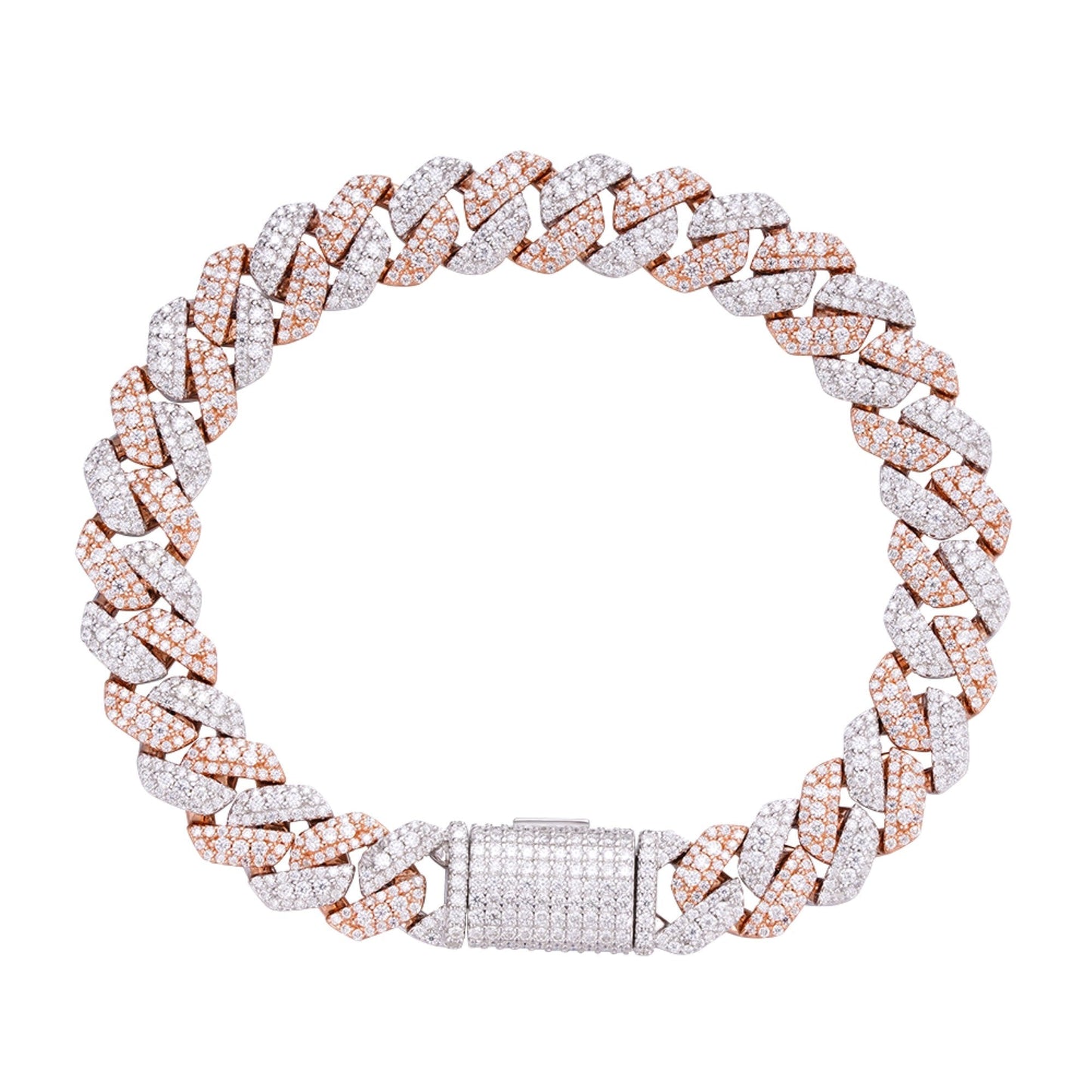 S.Silver Round Big Stone in Center Surrounded with Small Stones 10mm Moissanite Cuban Chain 8 Inch Bracelet RP+PP 6-7/8 Cttw