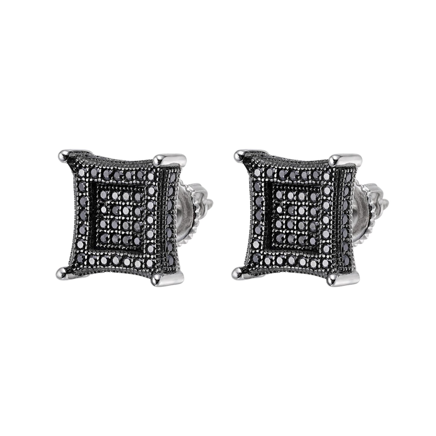 S.Silver Round Black Moissanite Square Shape Stud Earrings BP+RP 7/8 Cttw