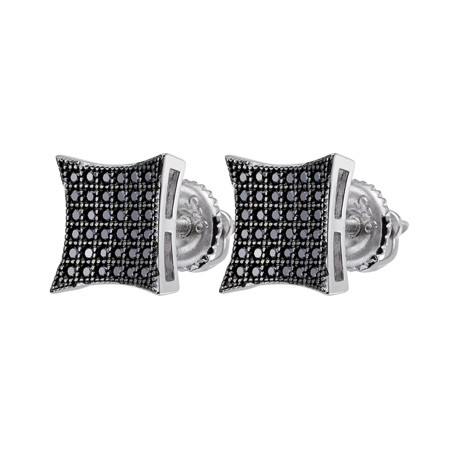 S.Silver Round Black Moissanite Square Shape Stud Earrings BP+RP 1/2 Cttw