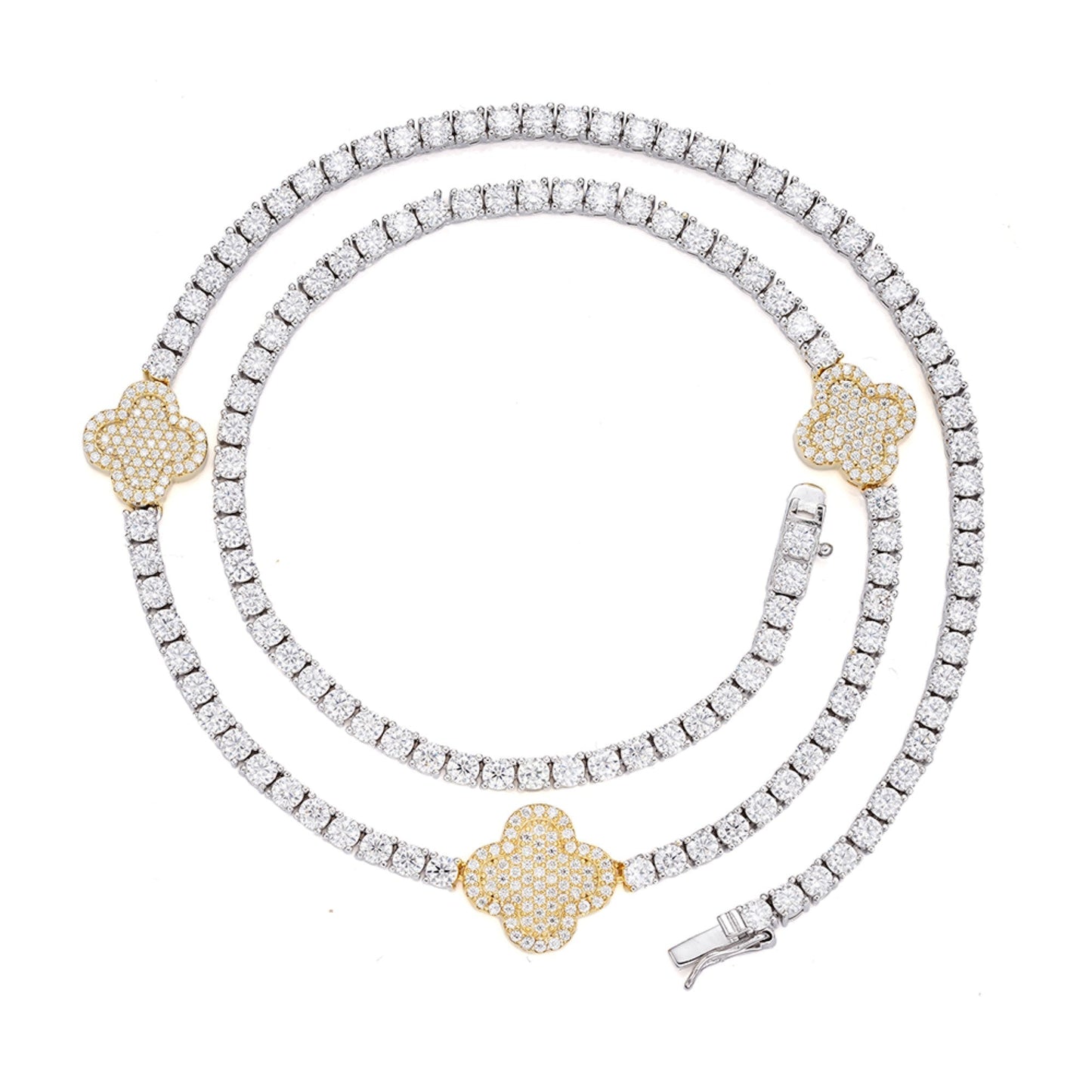 S.Silver Round Moissanite 15mm Designer With 3mm Tennis Chain 18 Inch Necklace RP+PP 1 Cttw