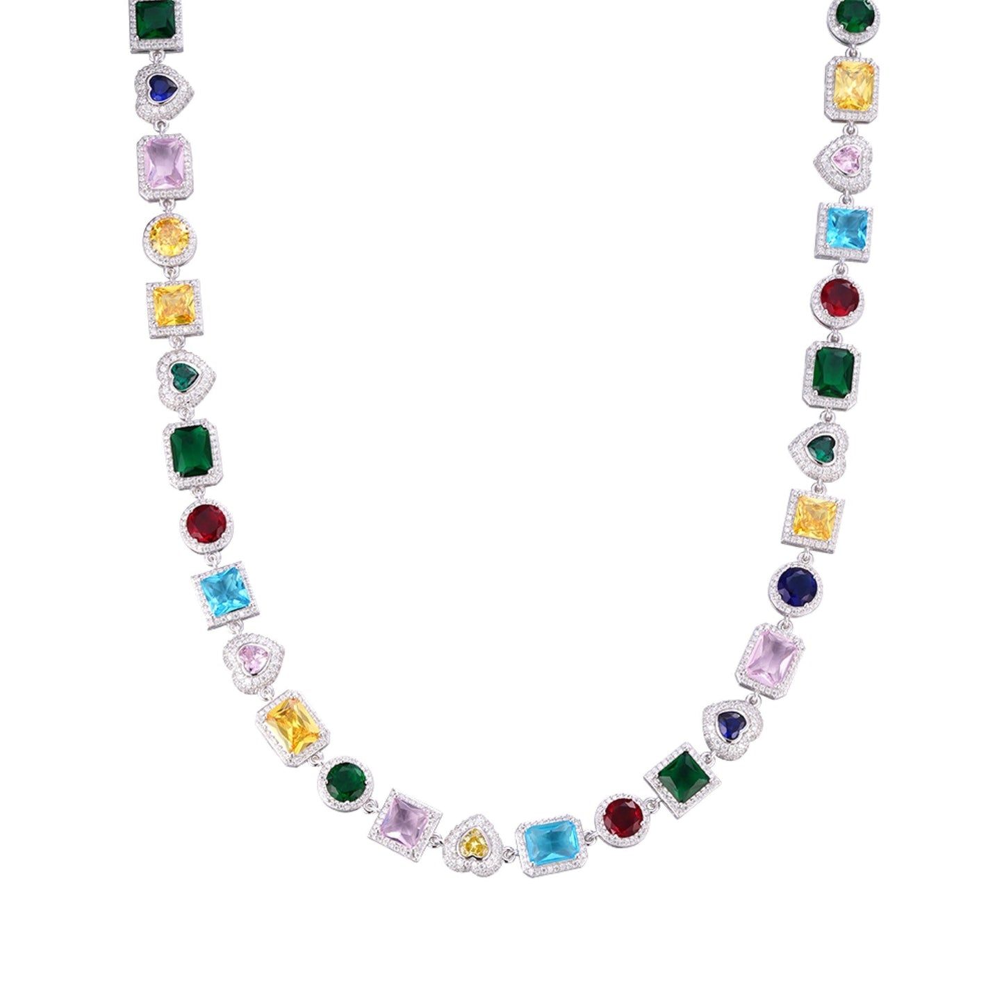S.Silver Round Moissanite Heart with Color Stone Designer 22 Inch Necklace RP 10-7/8 Cttw