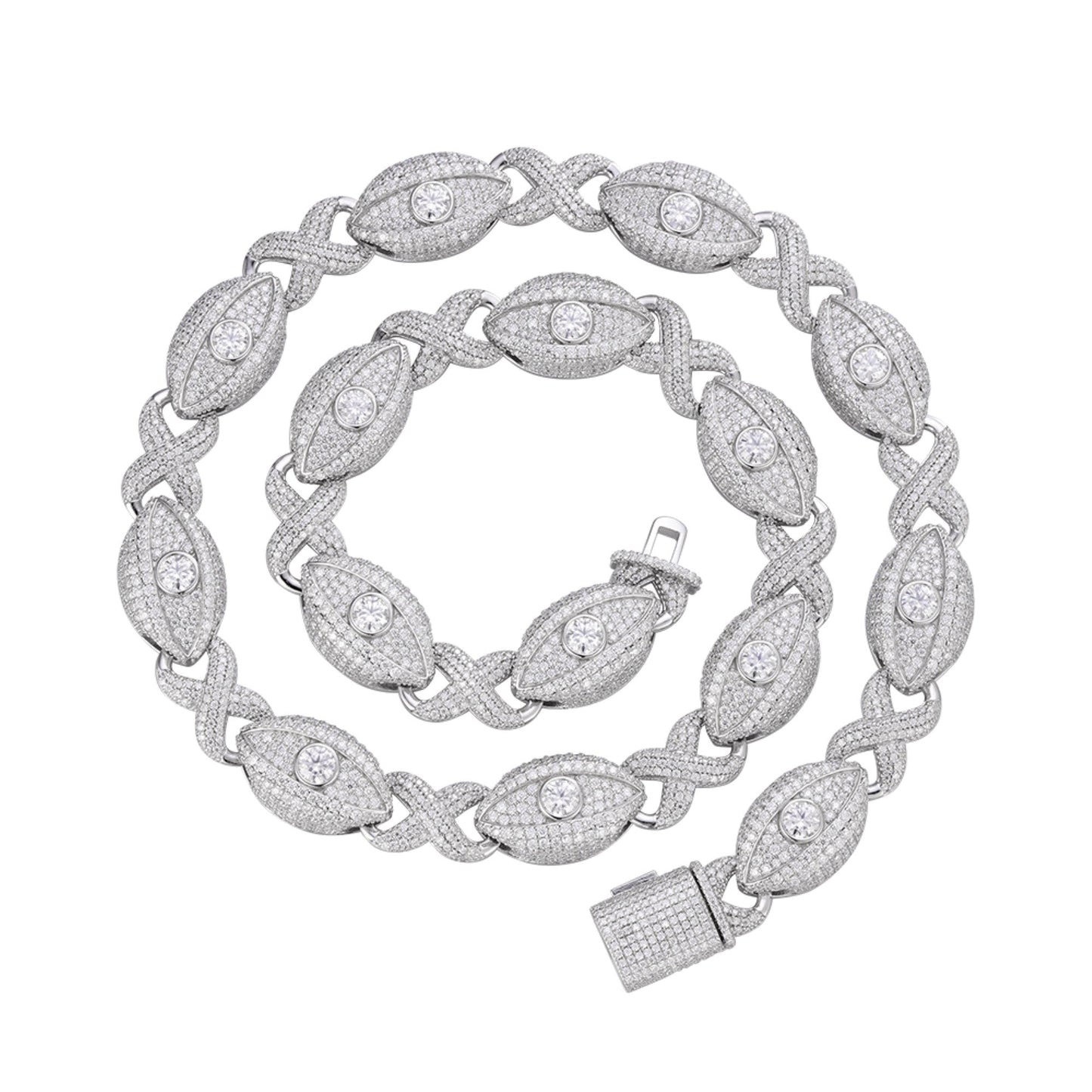S.Silver Round Moissanite Infinity Eye 22 Inch Designer Necklace RP 38-1/2 Cttw
