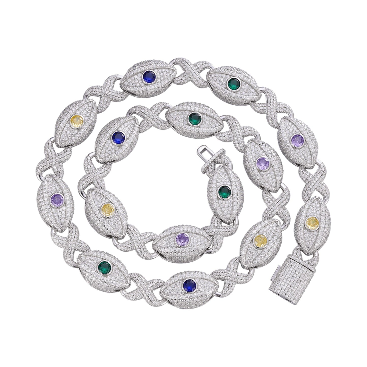 S.Silver Round Moissanite Infinity Eye 22 Inch Designer Necklace Multicolor 38-1/2 Cttw