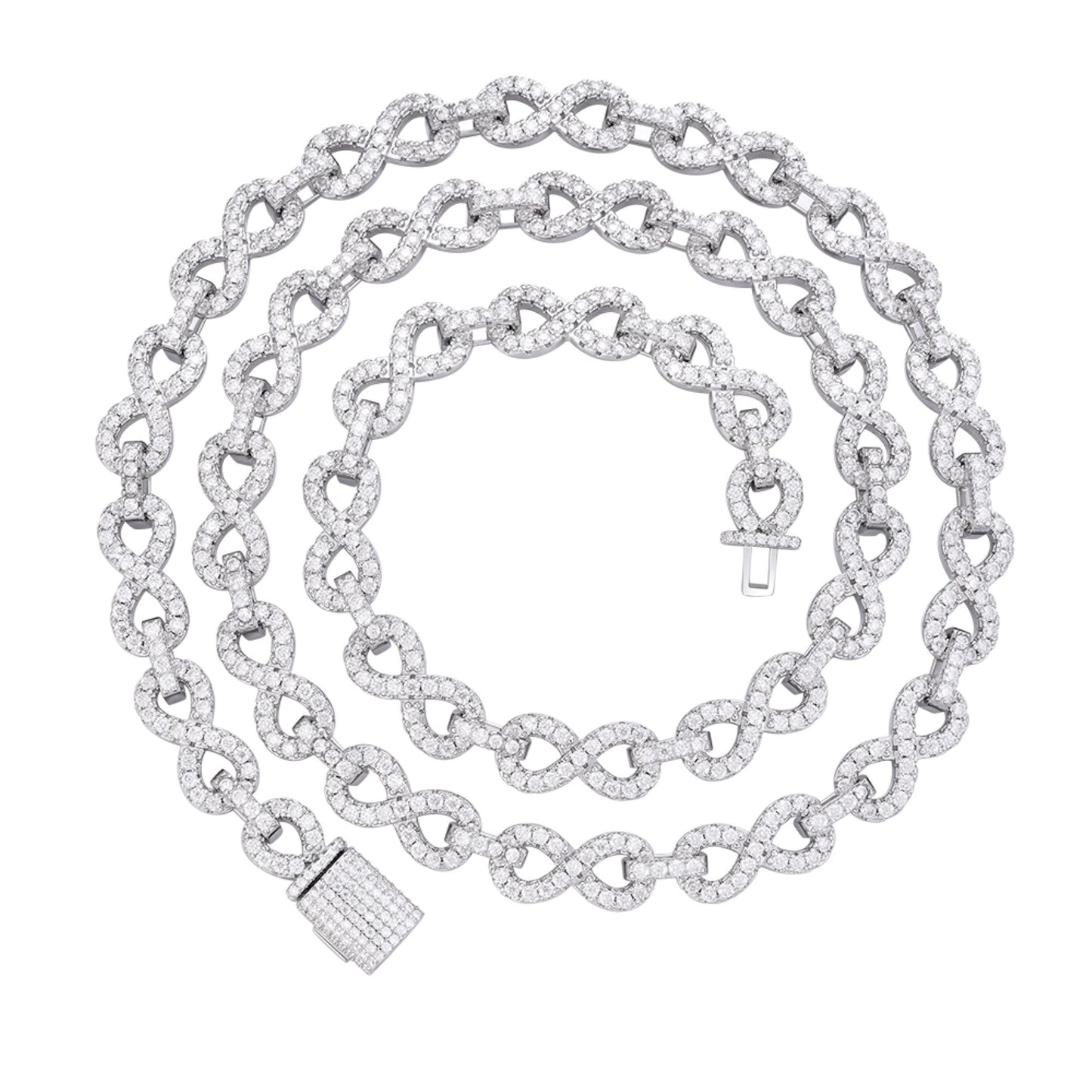 S.Silver 8mm Round Moissanite Infinity 22 Inch Designer Necklace RP 12 Cttw