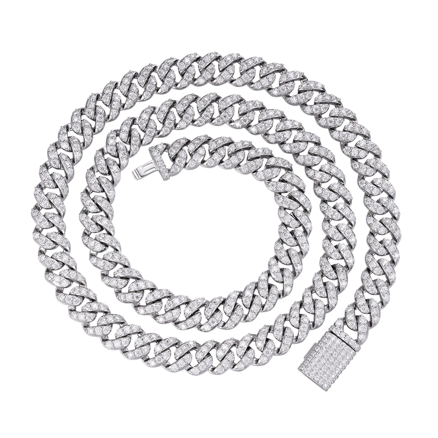 S.Silver 10mm Round Moissanite 1 Row Cuban 20 Inch Necklace RP 19-7/8 Cttw
