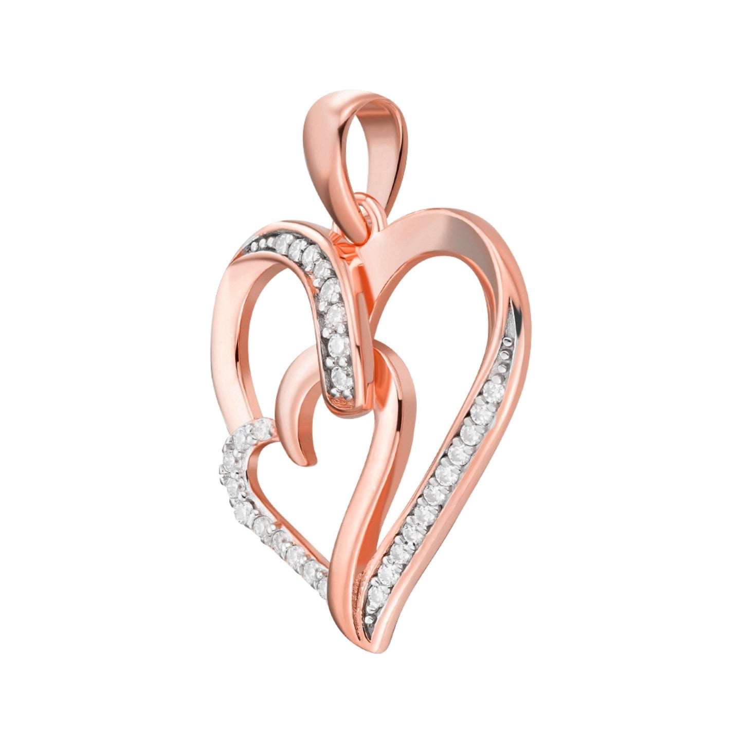 S.Silver Round Moissanite Double Heart Infinity Designer Pendant RP+PP 1/6 Cttw