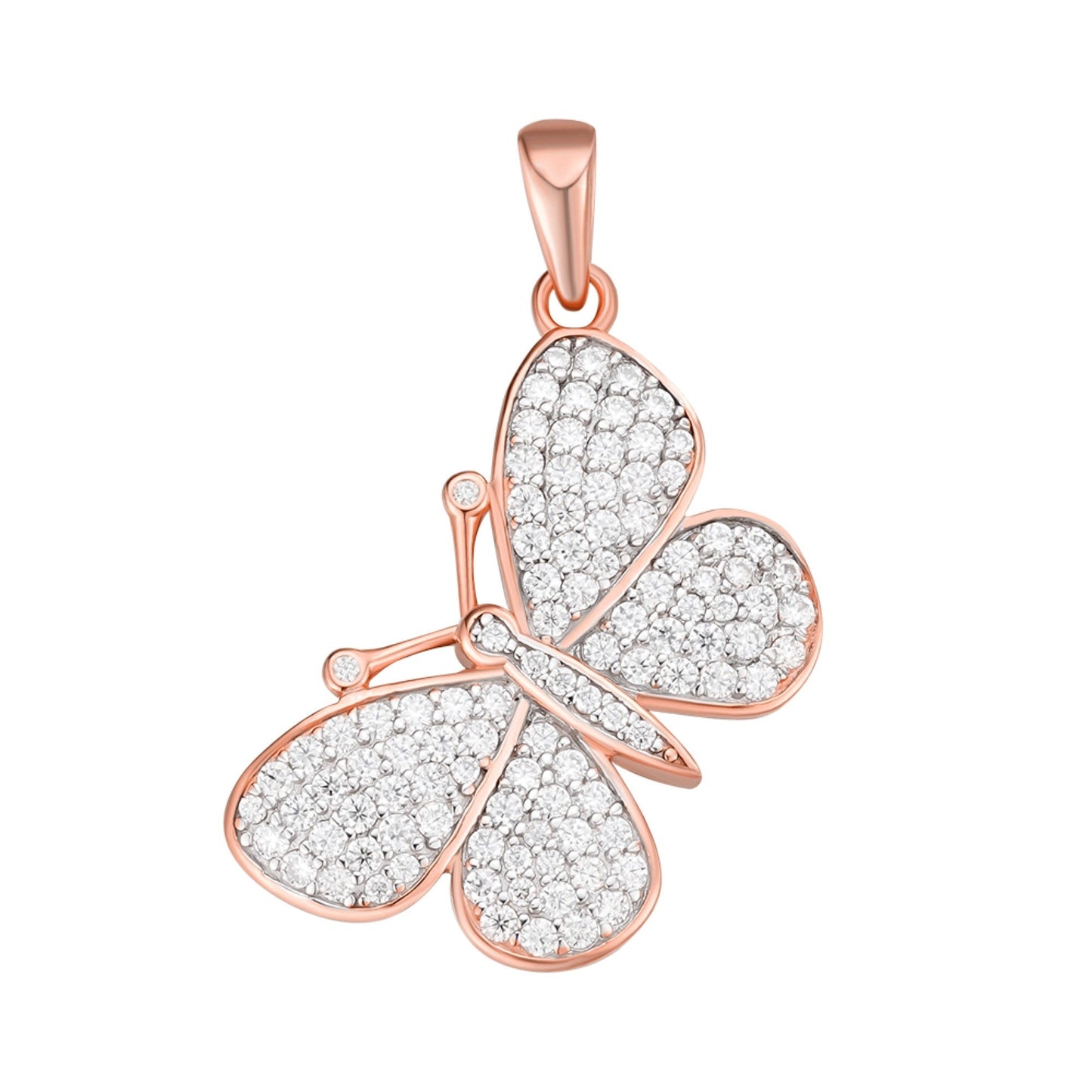 S.Silver Round Moissanite Butterfly Animal Pendant RP+PP 1 Cttw