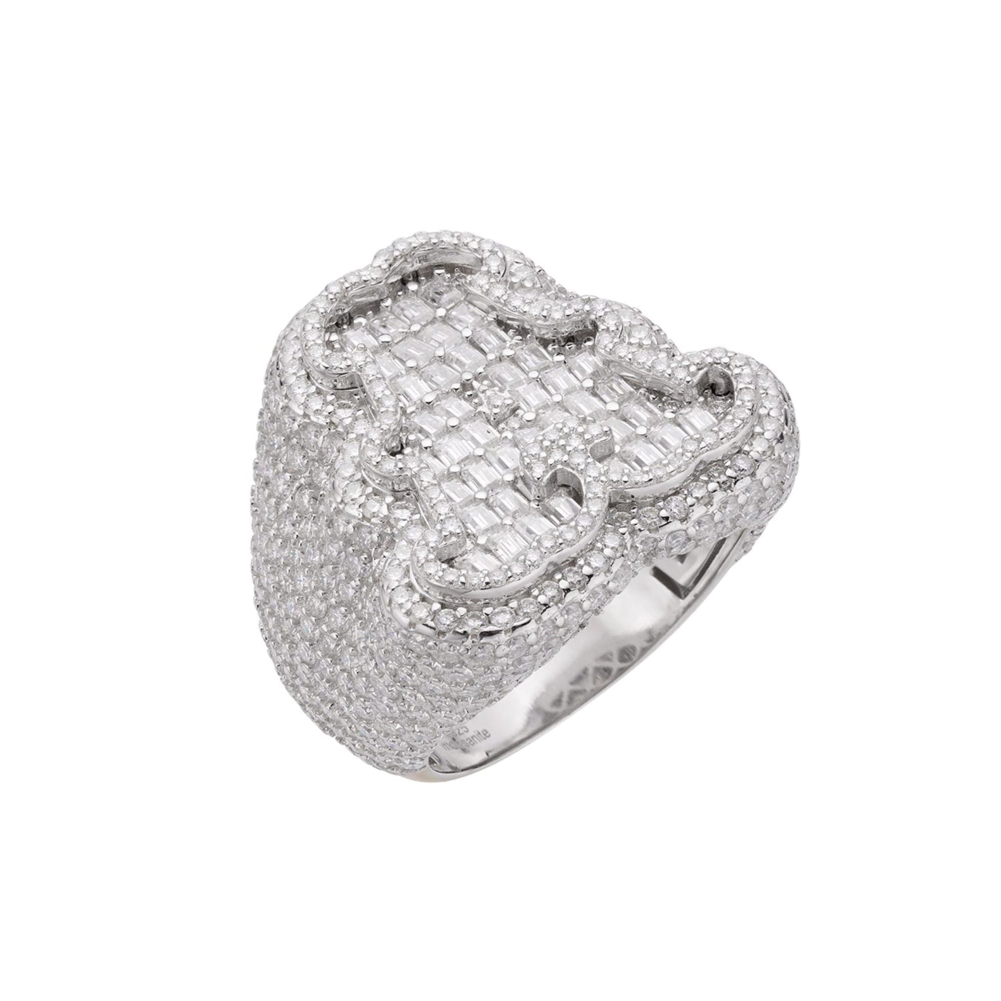 S.Silver Round Baguette Moissanite Albhabet A letter Initial SZ 10 Mens Ring RP 7-5/8 Cttw