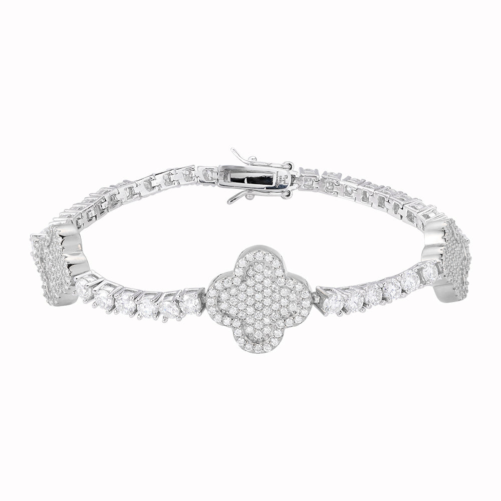 S.Silver Round Moissanite 15mm Designer With 3mm Tennis Chain 7 Inch Bracelet RP 1 Cttw