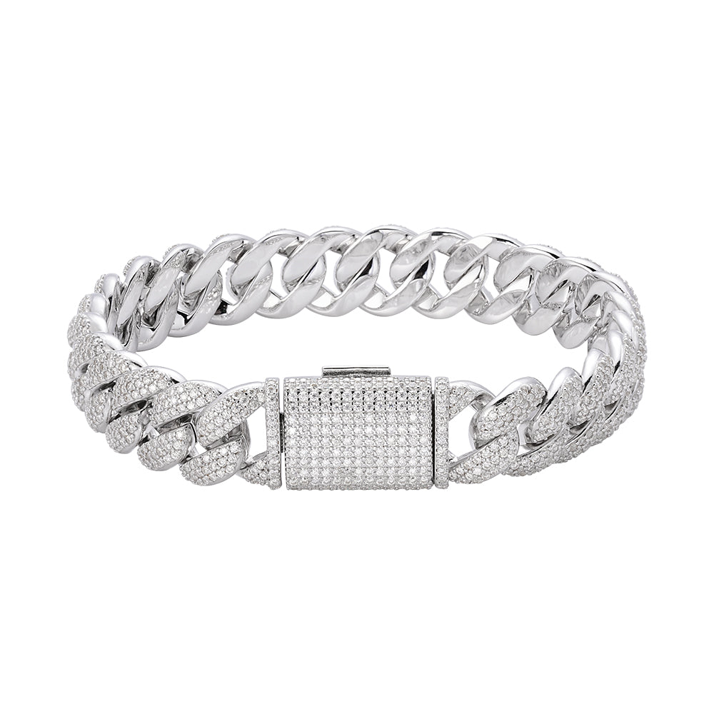 S.Silver Moissanite 12mm Cuban Bracelet 8 Inch RP 7-3/4 Cttw