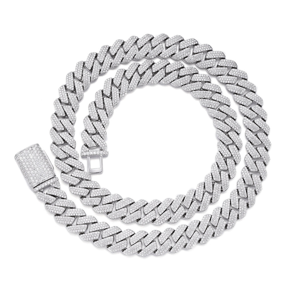 S.Silver Moissanite 13mm Square Cuban Chain 22 Inch Necklace RP 18-1/4 Cttw