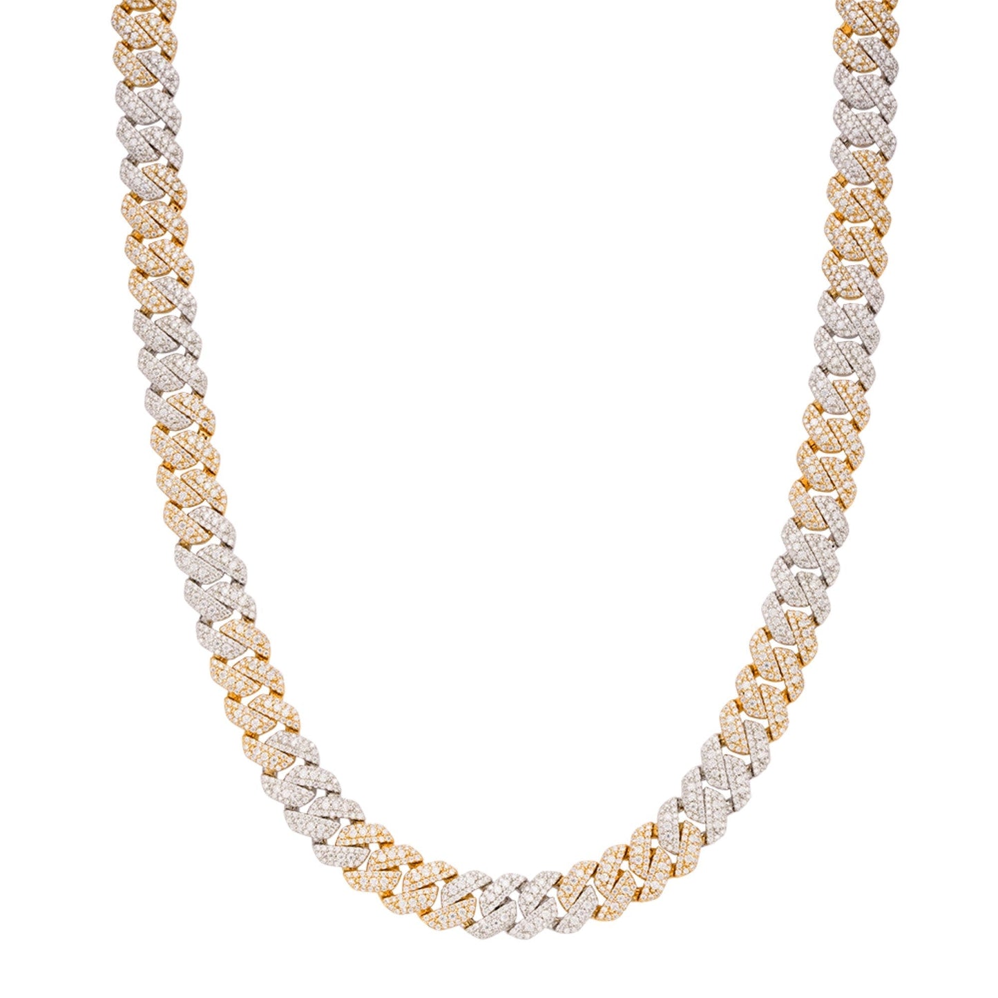S.Silver Round Big Stone in Center Surrounded with Small Stones 10mm Moissanite Cuban Chain 22Inch Necklace RP+GP 18-3/8 Cttw