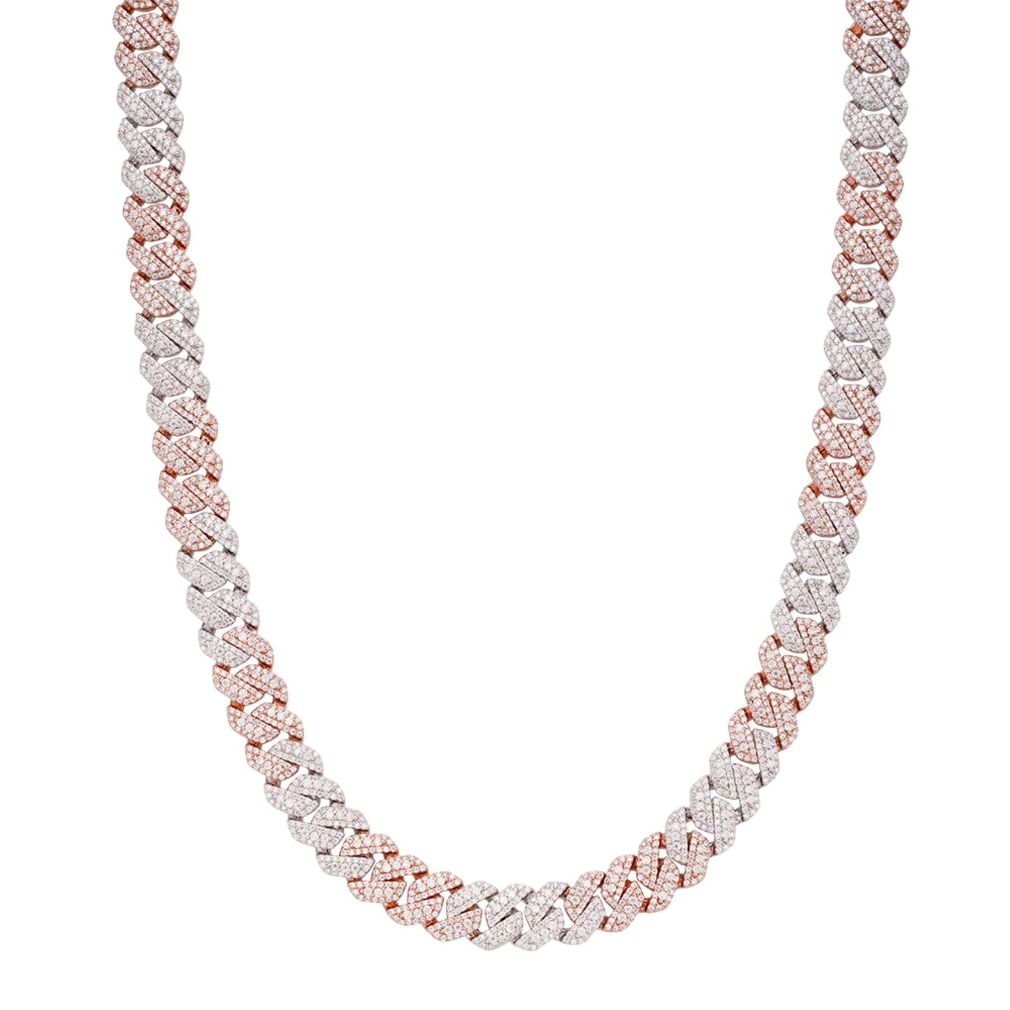 S.Silver Round Big Stone in Center Surrounded with Small Stones 10mm Moissanite Cuban Chain 22Inch Necklace RP+PP 18-3/8 Cttw