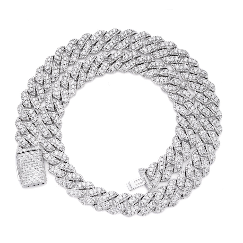 S.Silver Round Big Stone in Center Surrounded with Small Stones 14mm Moissanite Cuban Chain 22Inch Necklace RP 34 Cttw