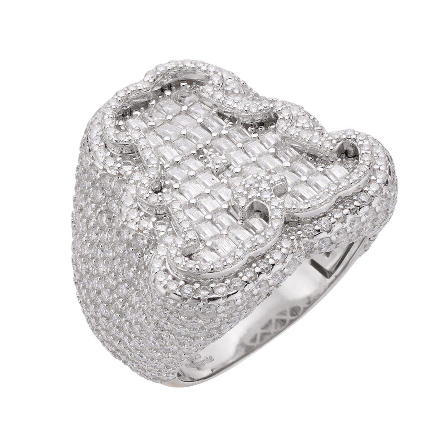 S.Silver Round Baguette Moissanite Albhabet A letter Initial SZ 10 Mens Ring RP 7-5/8 Cttw
