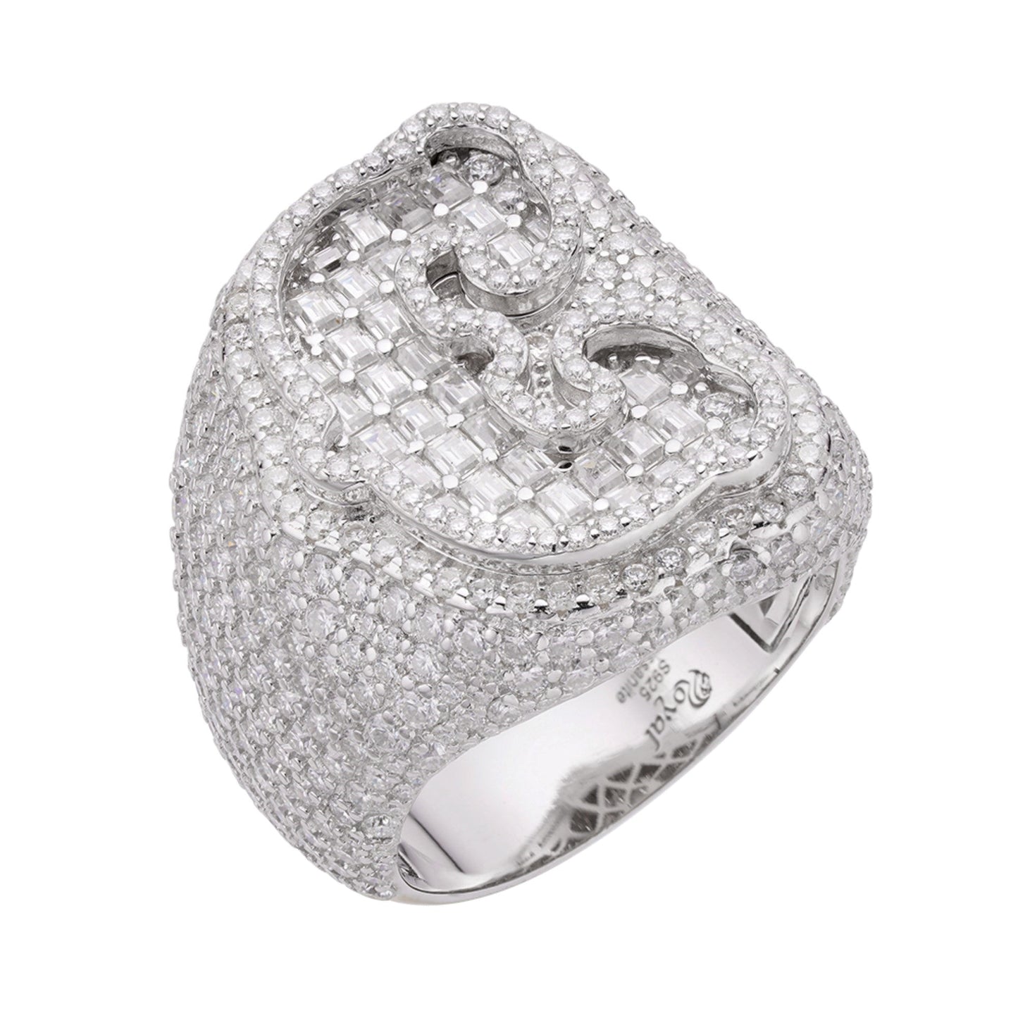 S.Silver Round Baugette Moissanite Albhabet C letter Initial SZ 10 Mens Ring RP 7-1/10 Cttw