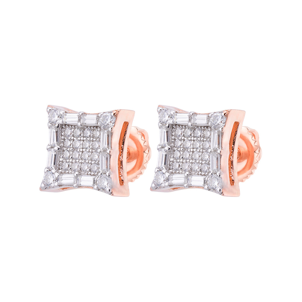 S.Silver Round Baguette Moissanite Square Shape Stud Earrings RP+PP 5/8 Cttw