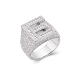 S.Silver Round Baguette Moissanite Cluster Initial E Letter Mens Ring 10 RP 5-1/10 Cttw