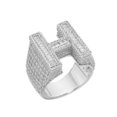 S.Silver Round Baguette Moissanite Cluster Initial H Letter Mens Ring 10 RP 5 Cttw