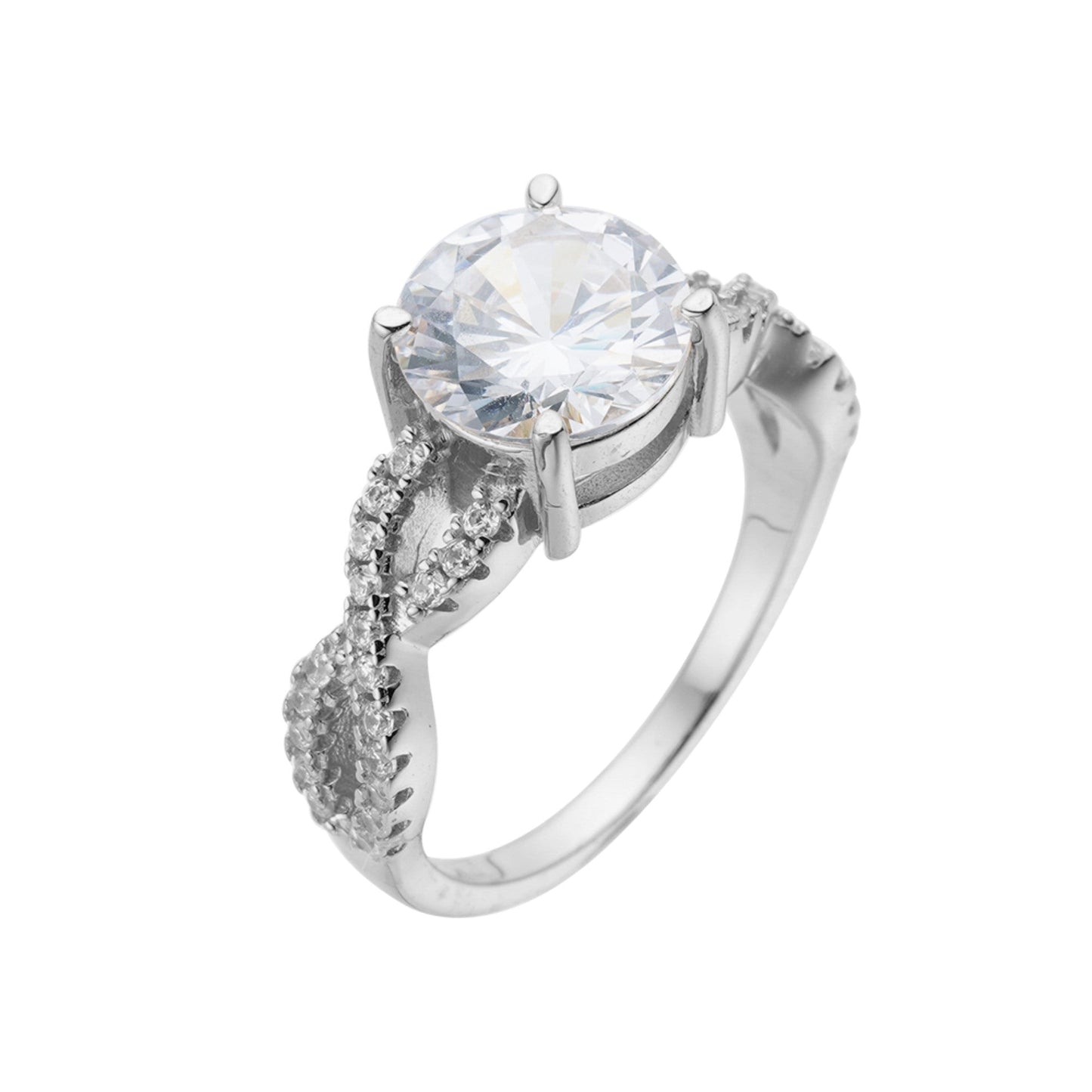 S.Silver Moissanite Infinity Solitaire Designer Sz 7 Womens Ring RP 3 3/8 Cttw