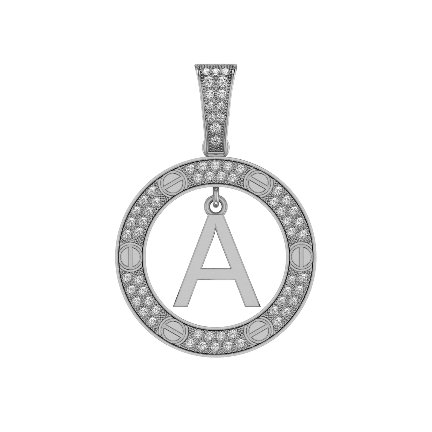 10K White Gold Round Diamond A Letter Initial Pendant 1/5 Cttw