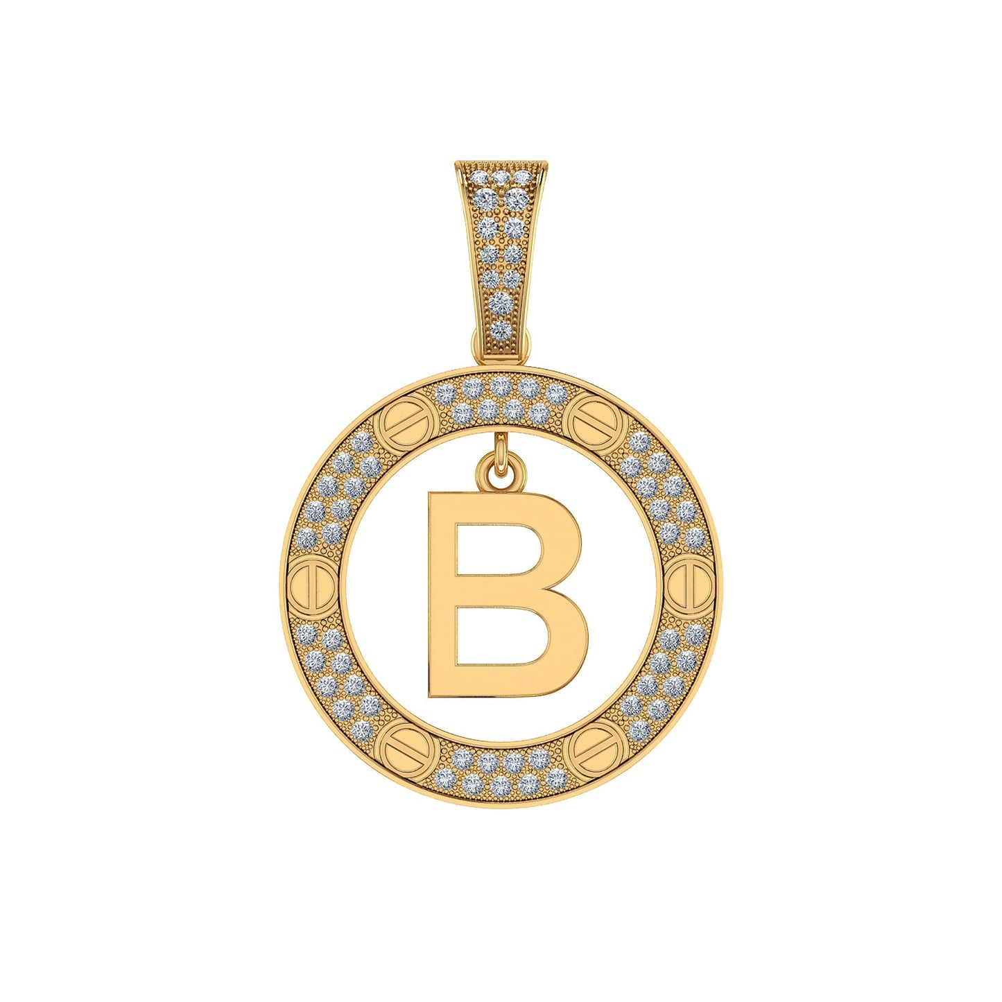 10K Yellow Gold Round Diamond B Letter Initial Pendant 1/5 Cttw