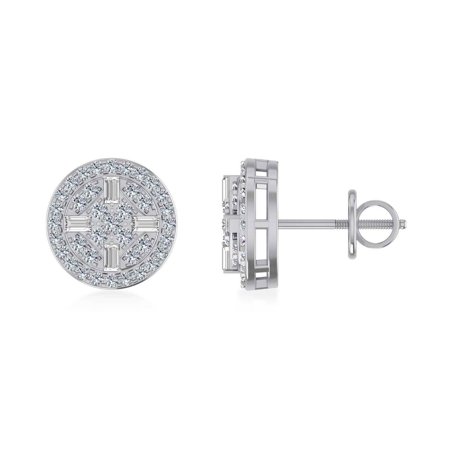 10K White Gold Round Designer Stud Earrings 1/2 Cttw