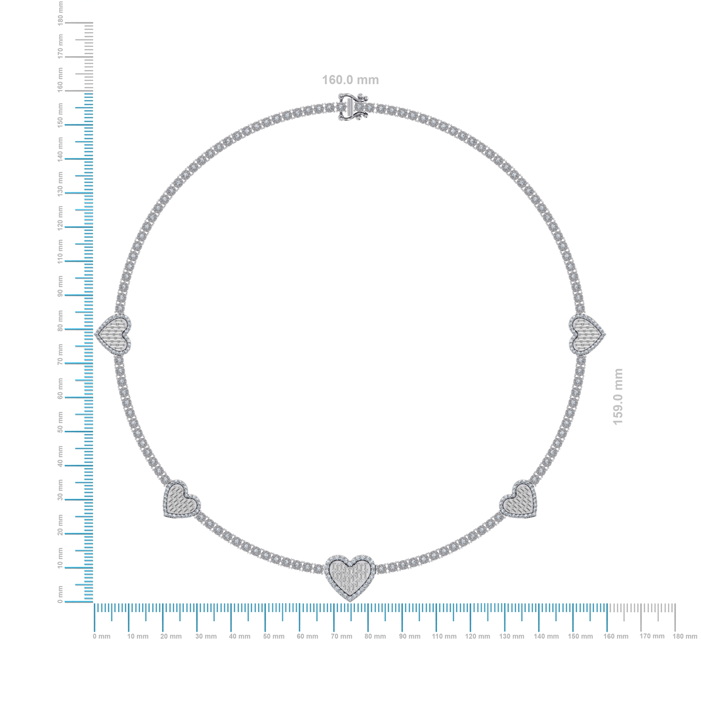 10K White Gold Round Baguette Diamond Heart Shape 18 Inch Necklace 4 Cttw