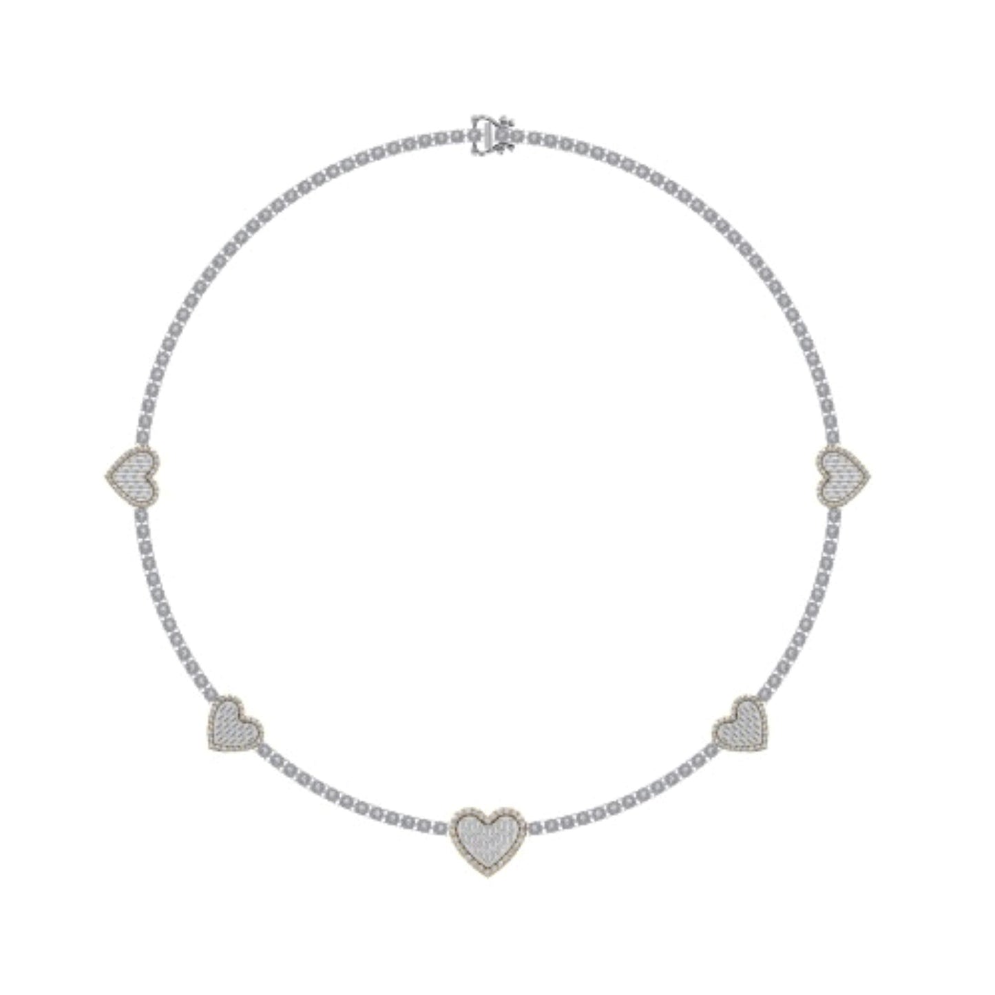 10K Yellow White Two Tone Round Baguette Diamond Heart Designer 18 Inch Necklace 2-3/8 Cttw