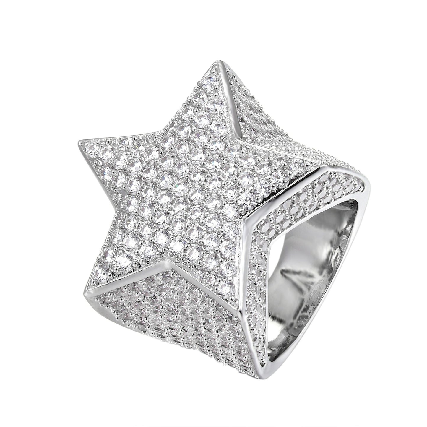 S.Silver CZ Star Designer Sz 7 Mens Ring RP